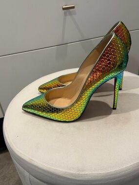 Christian Louboutin Iridescent Rainbow Scale Pointed-Toe Pumps